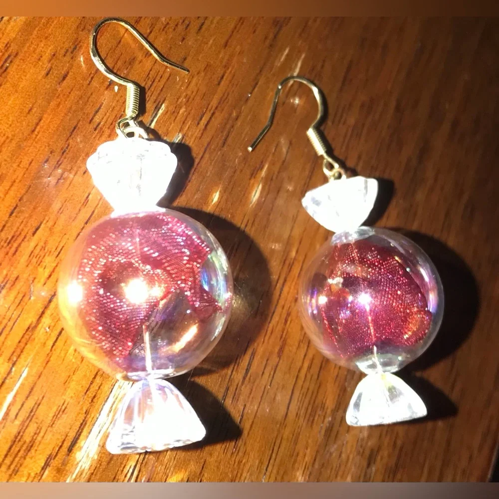 “Peppermint Discs” Wrapped Hard Candy Sweets Cinnamon Bon Bon Kawaii Red Earring